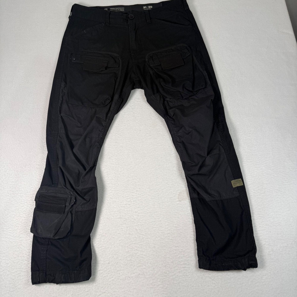 G-Star Raw Cargo Pants Mens 31x30 Black Ripstop Gorpcore Multi Pocket Tactical